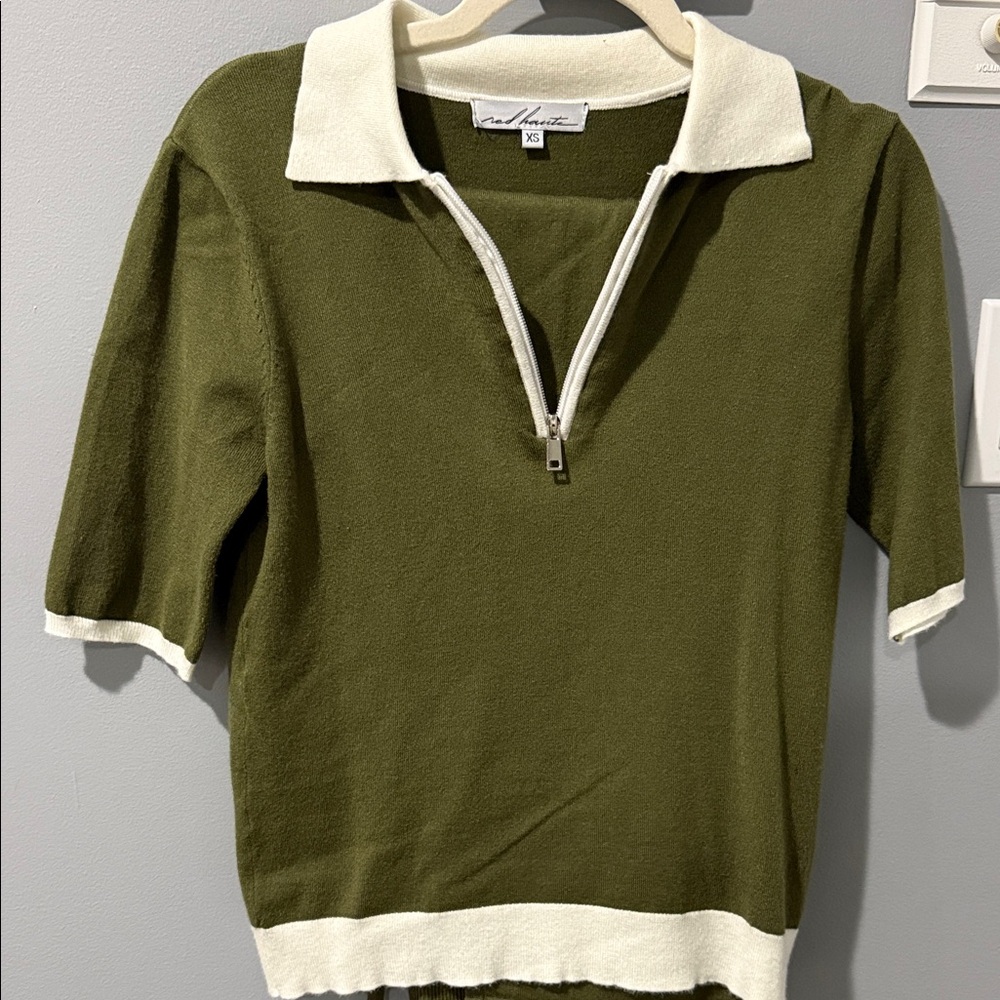 Red Haute Olive and White Half-Zip Top and matching bottom